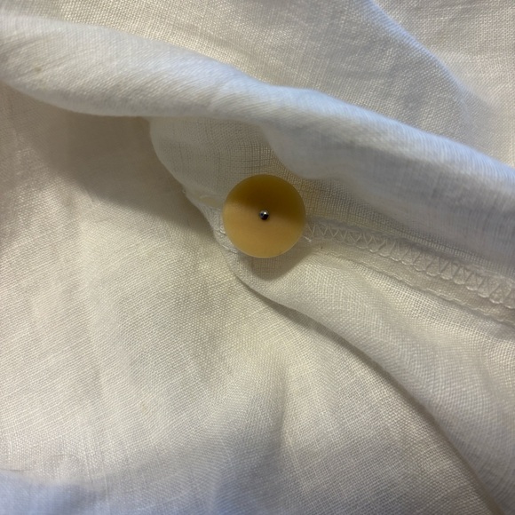 Flax Button Down 100% Linen Overcoat L White Lagenlook Button Front Layering - Picture 5 of 9